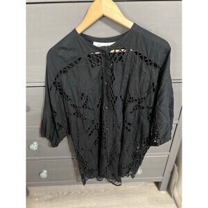 Vintage Bali Emerald Kimono Jacket O/S Black Eyelet Lace Boho Goth Witchy Stevie
